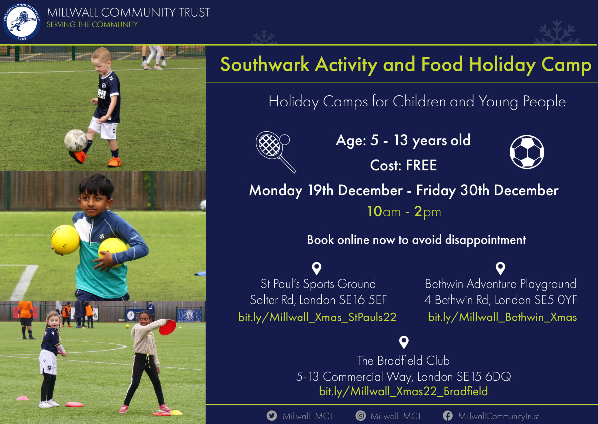 Millwall Community Trust's FREE December Holiday Camps