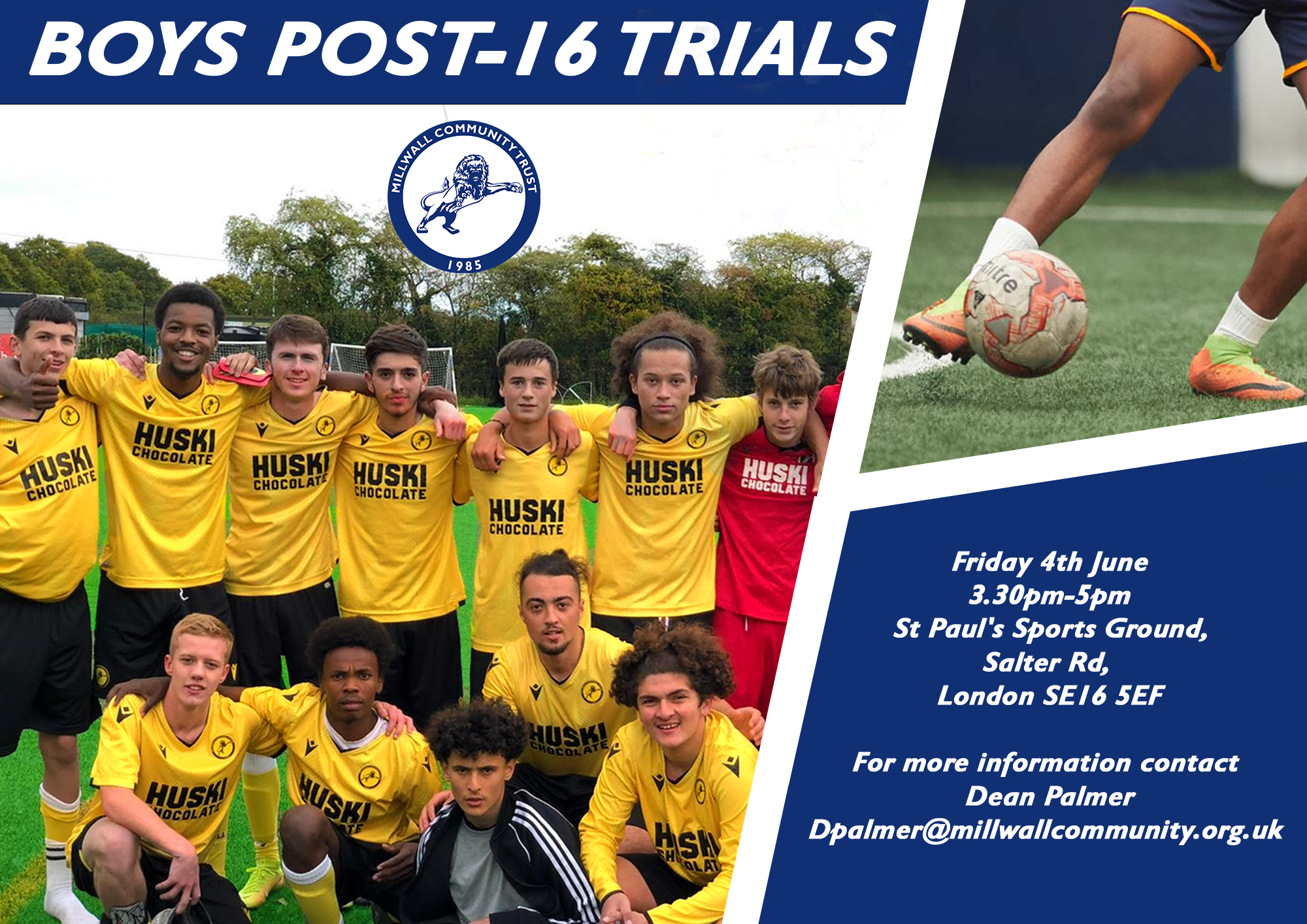 Millwall Community Trust - Boys Post-16 Trials