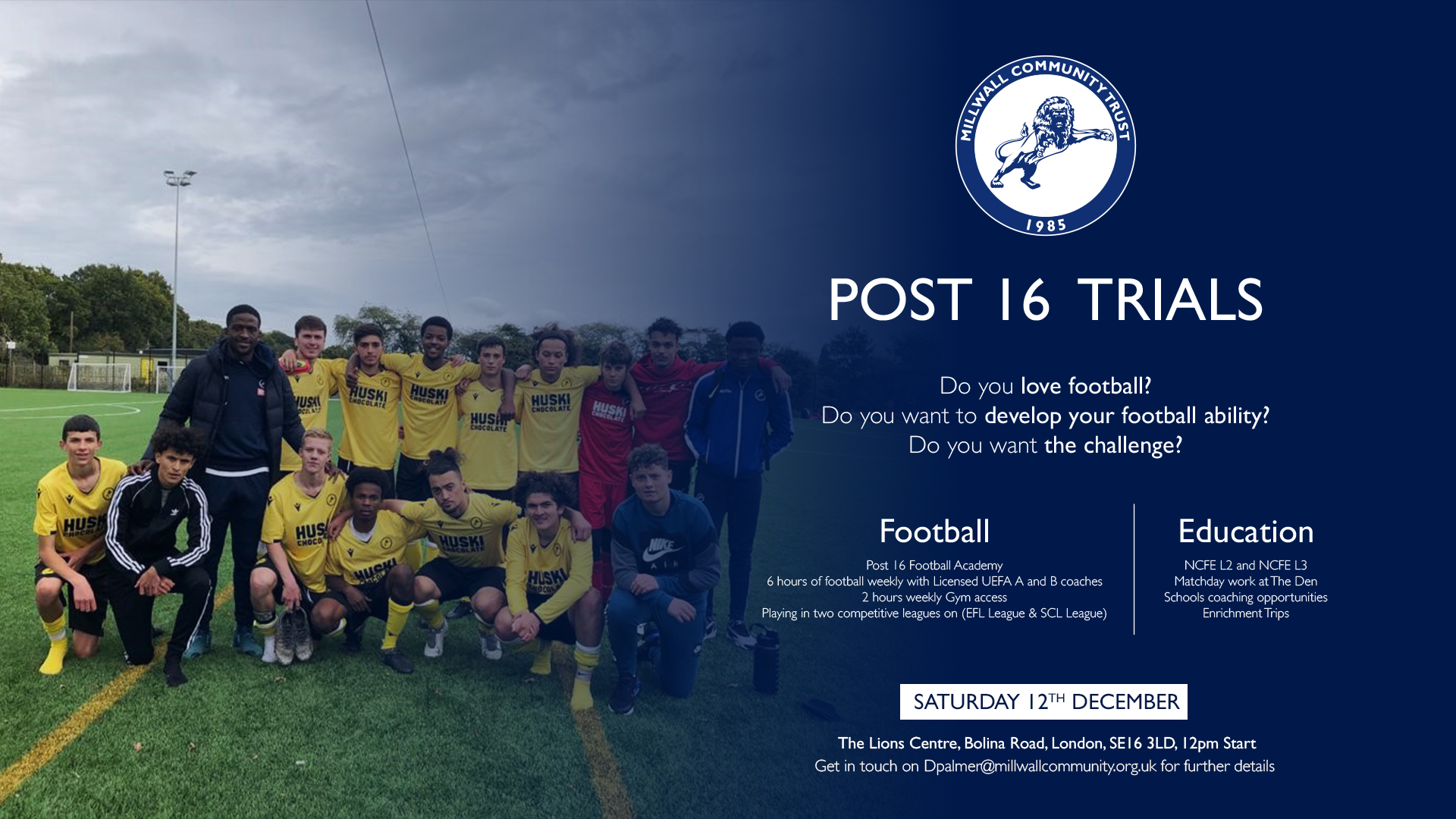 Millwall Community Trust - College Academy 2020/21 trial dates