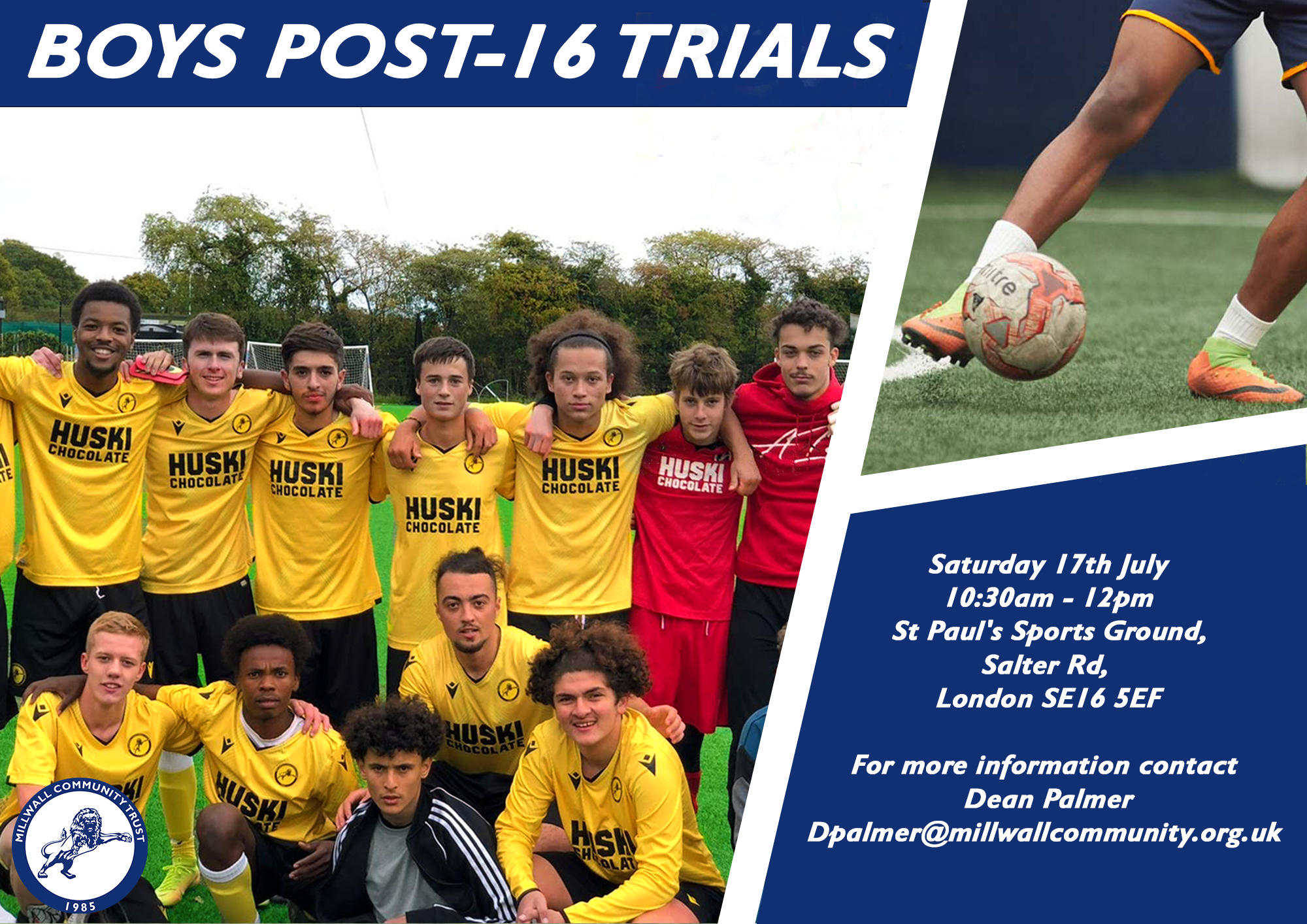 Millwall Community Trust - Boys Post-16 Trials